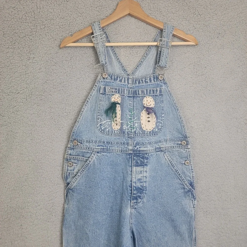 Gap Kids Girls Medium Wash Denim Bib Overalls Size XXL (14-16) Loose Embroidered